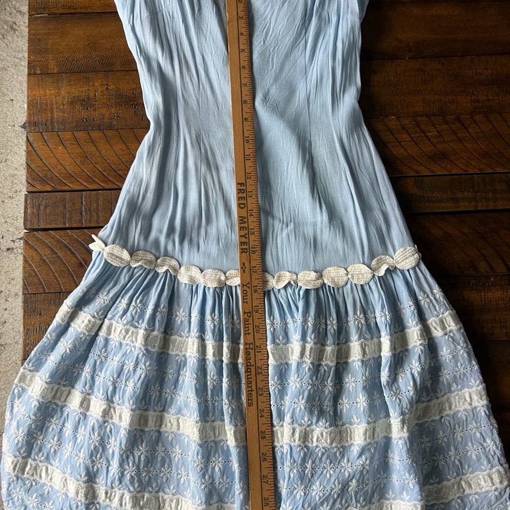 Miss Elliette 1960s Summer Dress Baby Blue Embroidered Flowers Lined XS - Picture 11 of 11